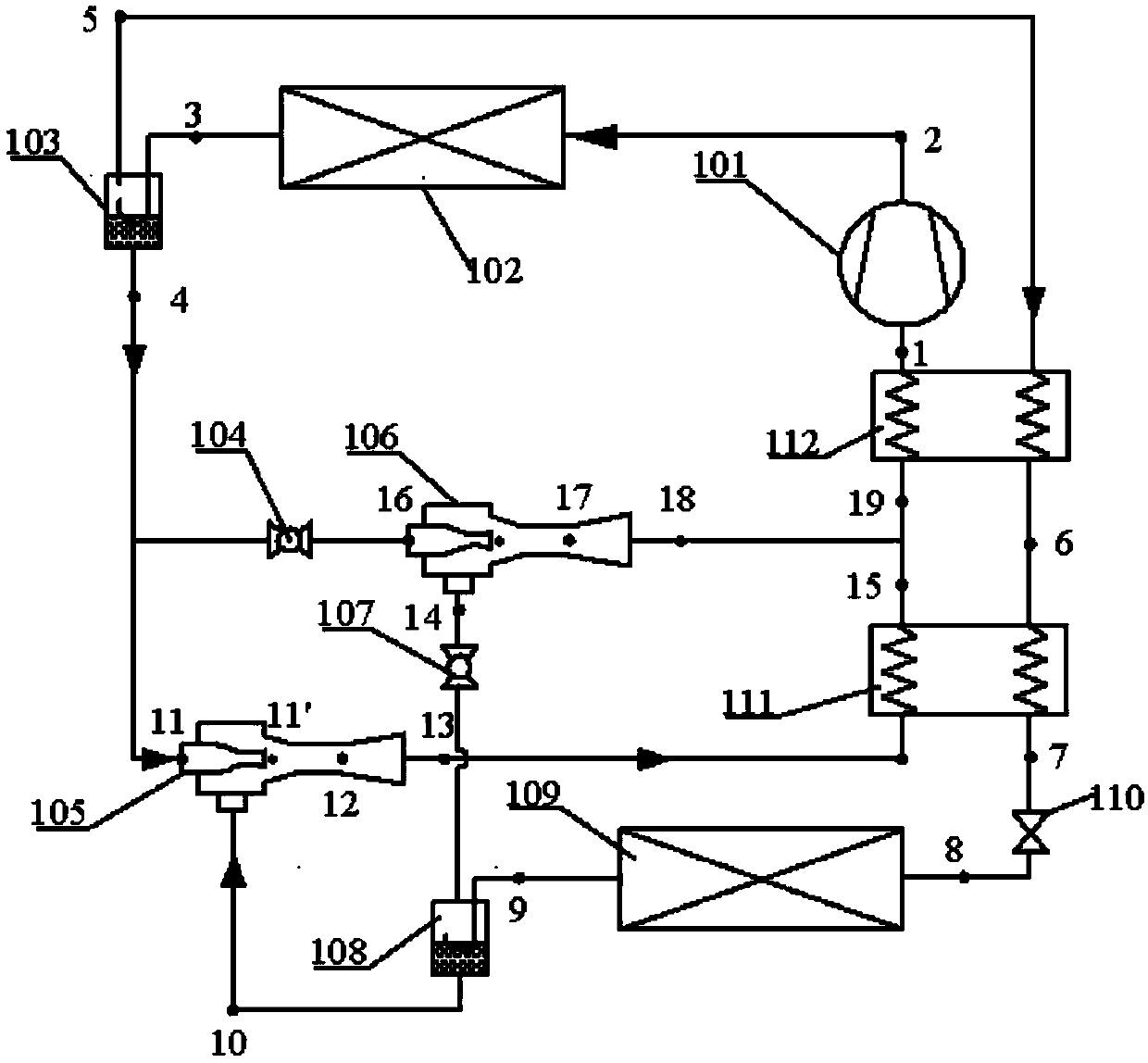 Auto-cascading refrigeration cycle system and refrigeration cycle method both synergized by using double injectors