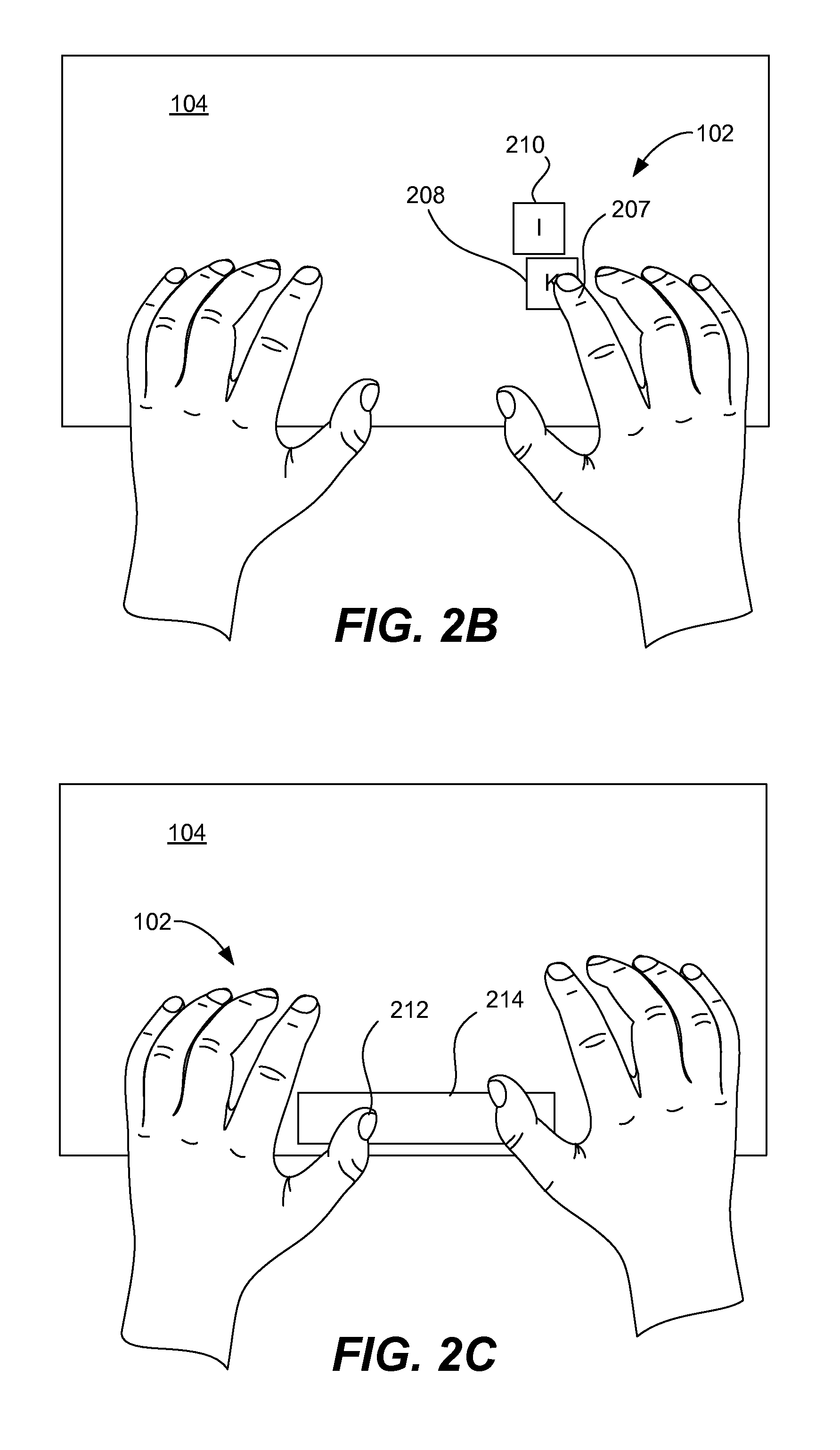 Dynamic text input using on and above surface sensing of hands and fingers
