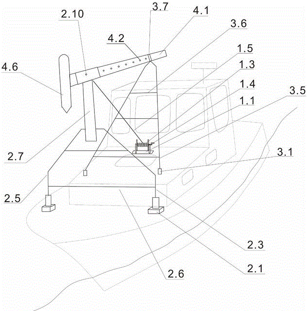 Multibeam sonar probe boat head mounting device and use method thereof
