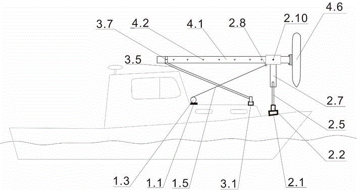 Multibeam sonar probe boat head mounting device and use method thereof