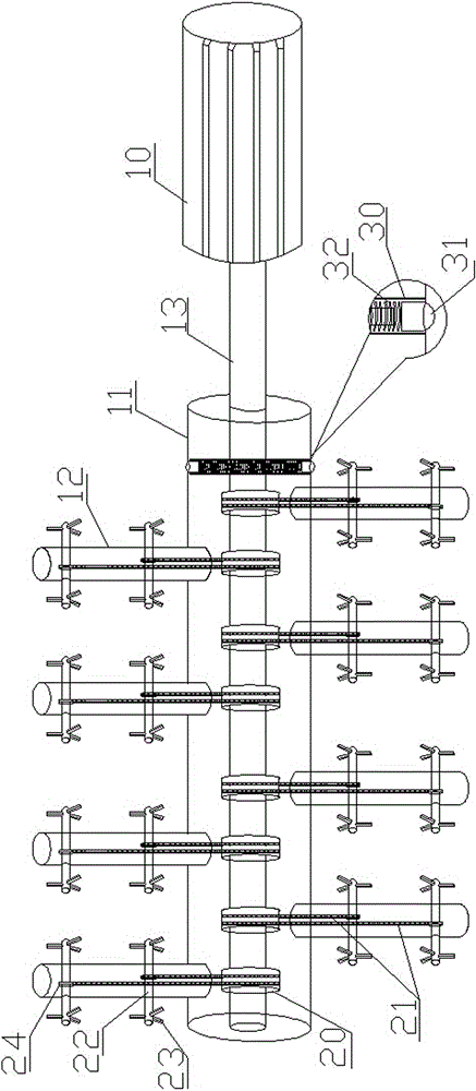 A stirring device for materials in a biomass silo