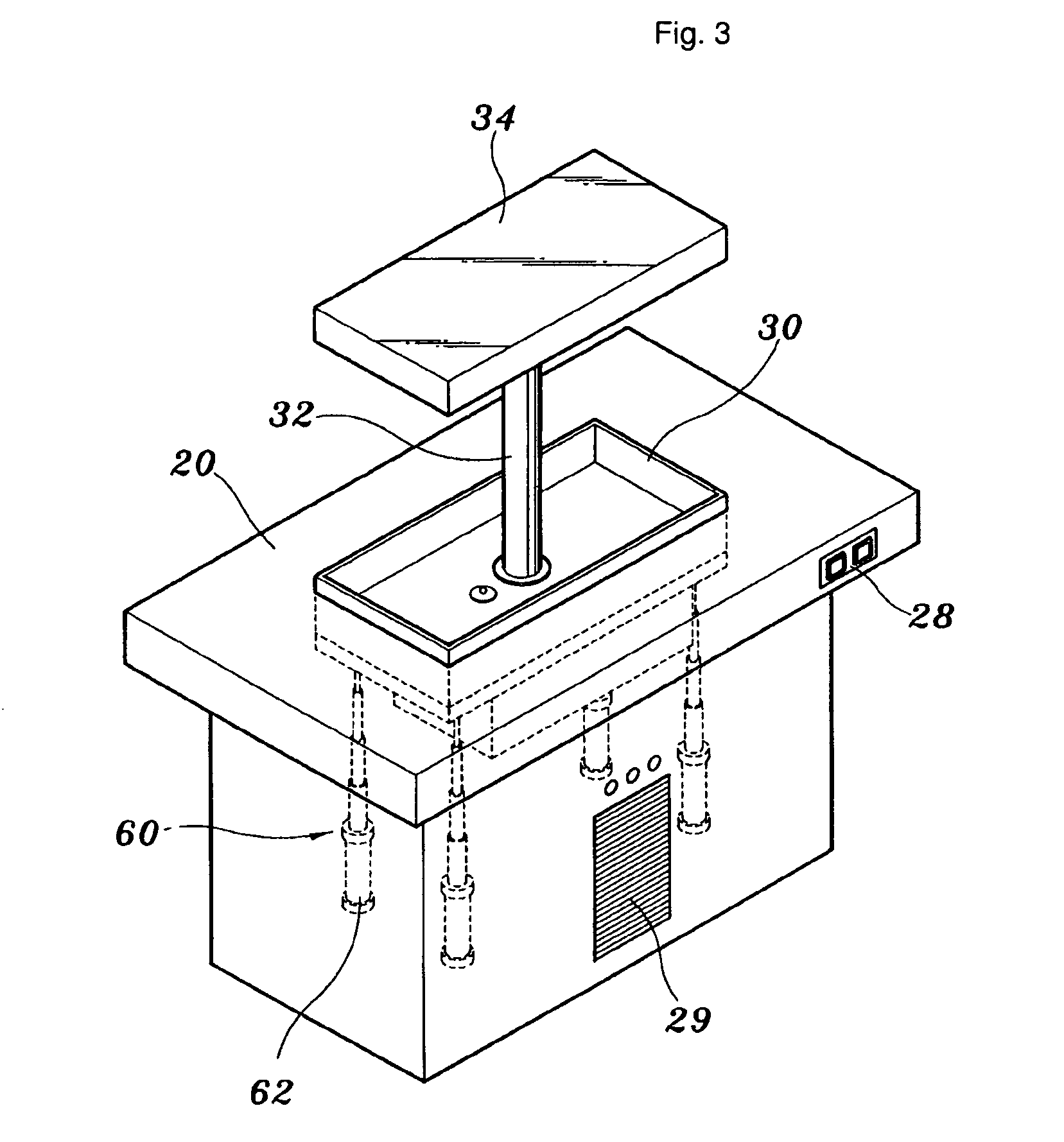 Beverage cooler with hidden cooling container and table top