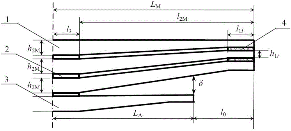 Design method for stiffness of auxiliary spring of non-end-contact few-leaf oblique-line type main-auxiliary spring