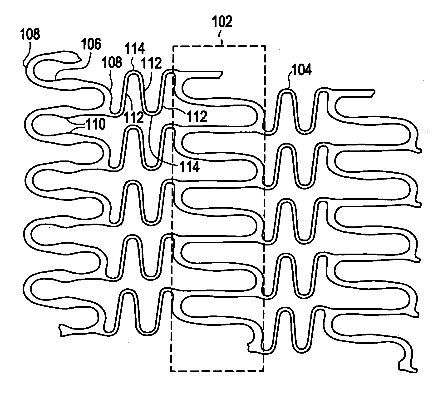 Polymeric stent having modified molecular structures in the flexible connectors and the radial arcs of the hoops
