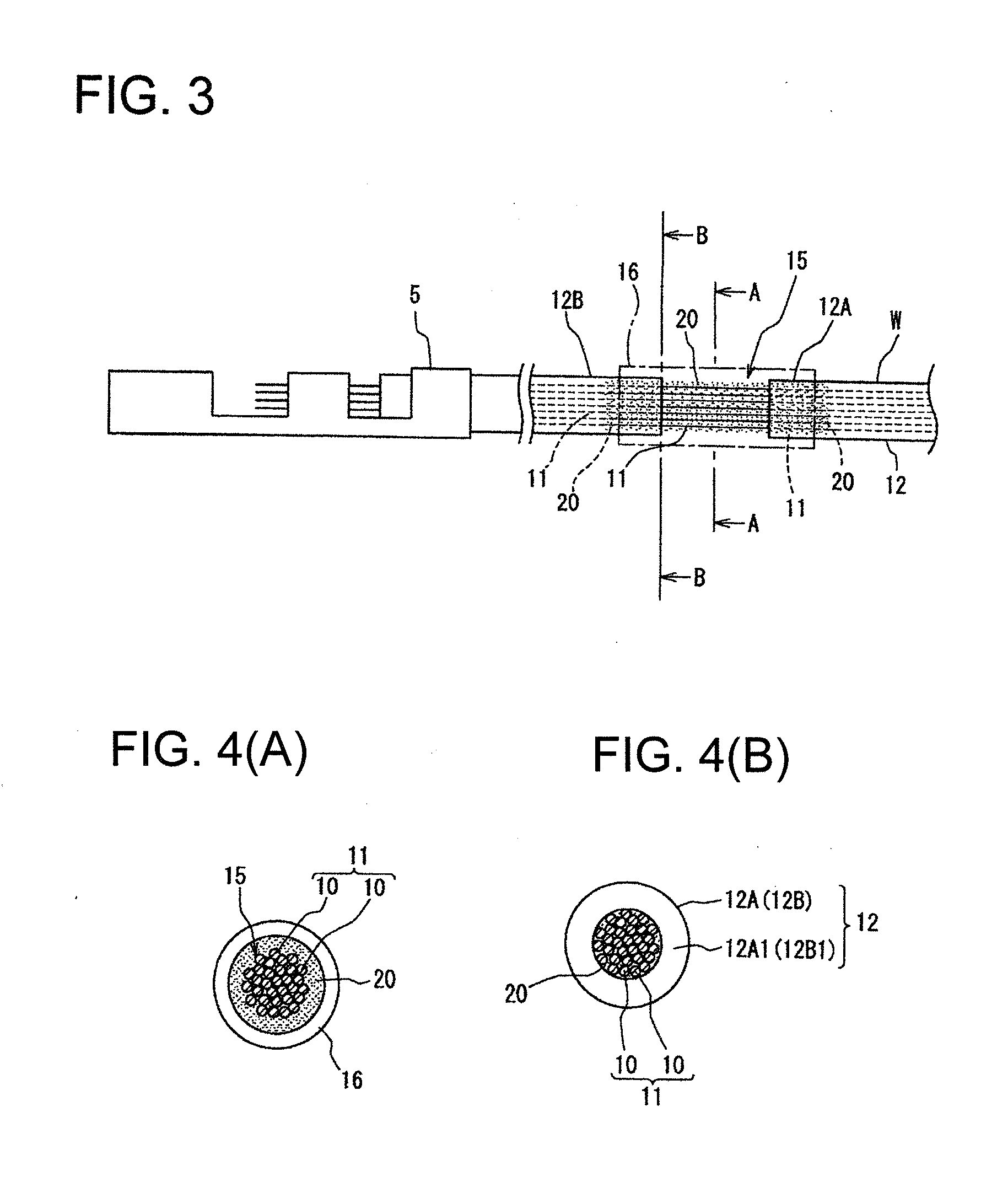 Water stop structure for wire harness and method of forming water stop section