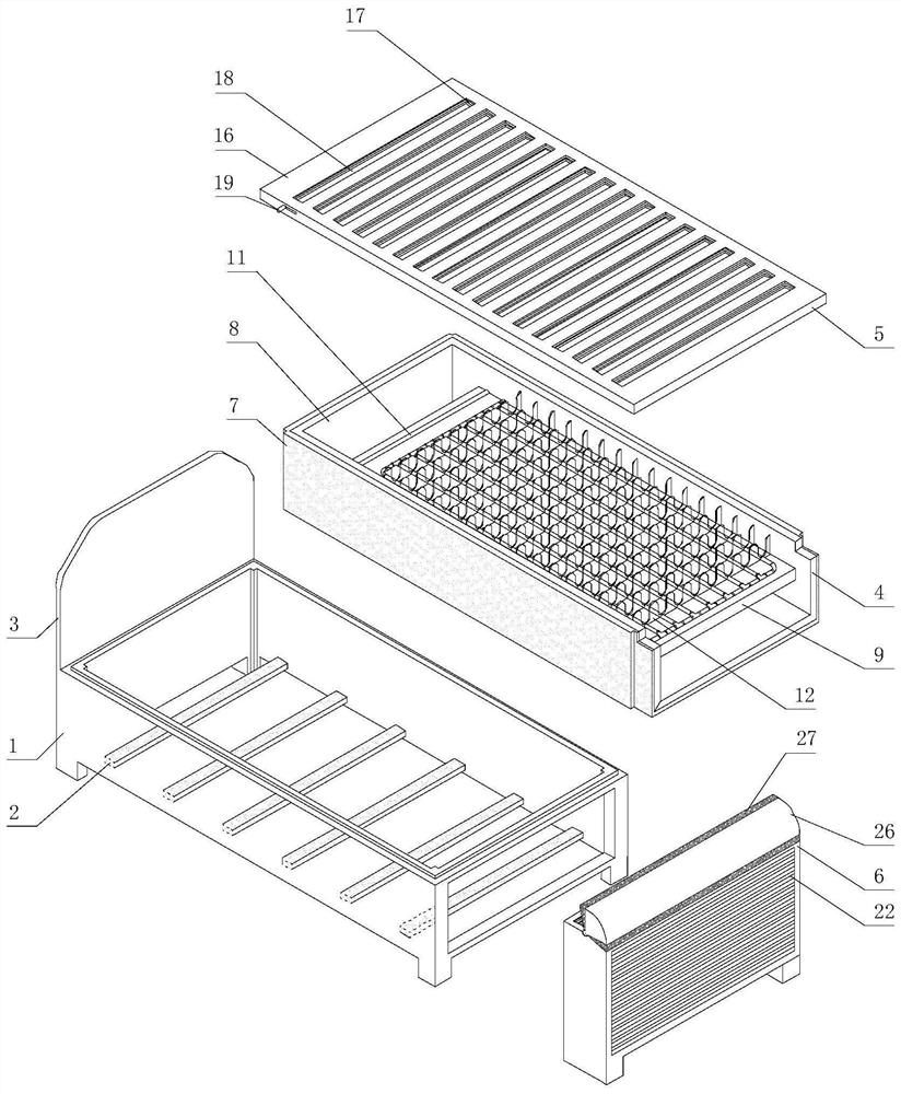 A solar double-sided thermal storage coil heating bed