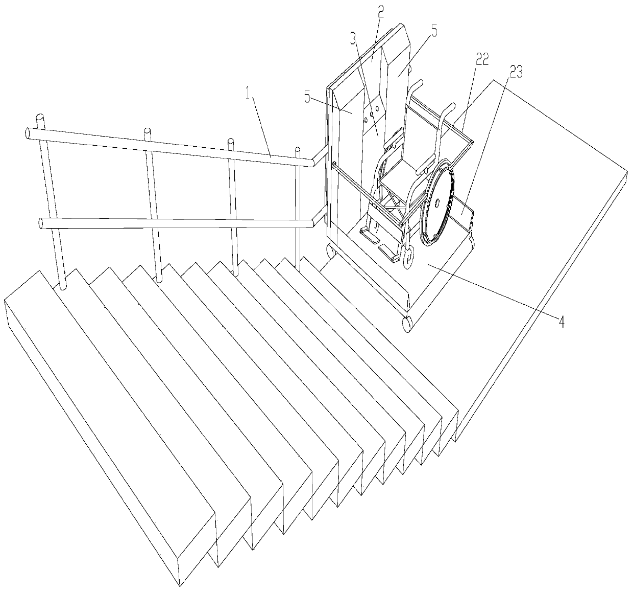 An inclined-hanging adjustable wheelchair lifting platform