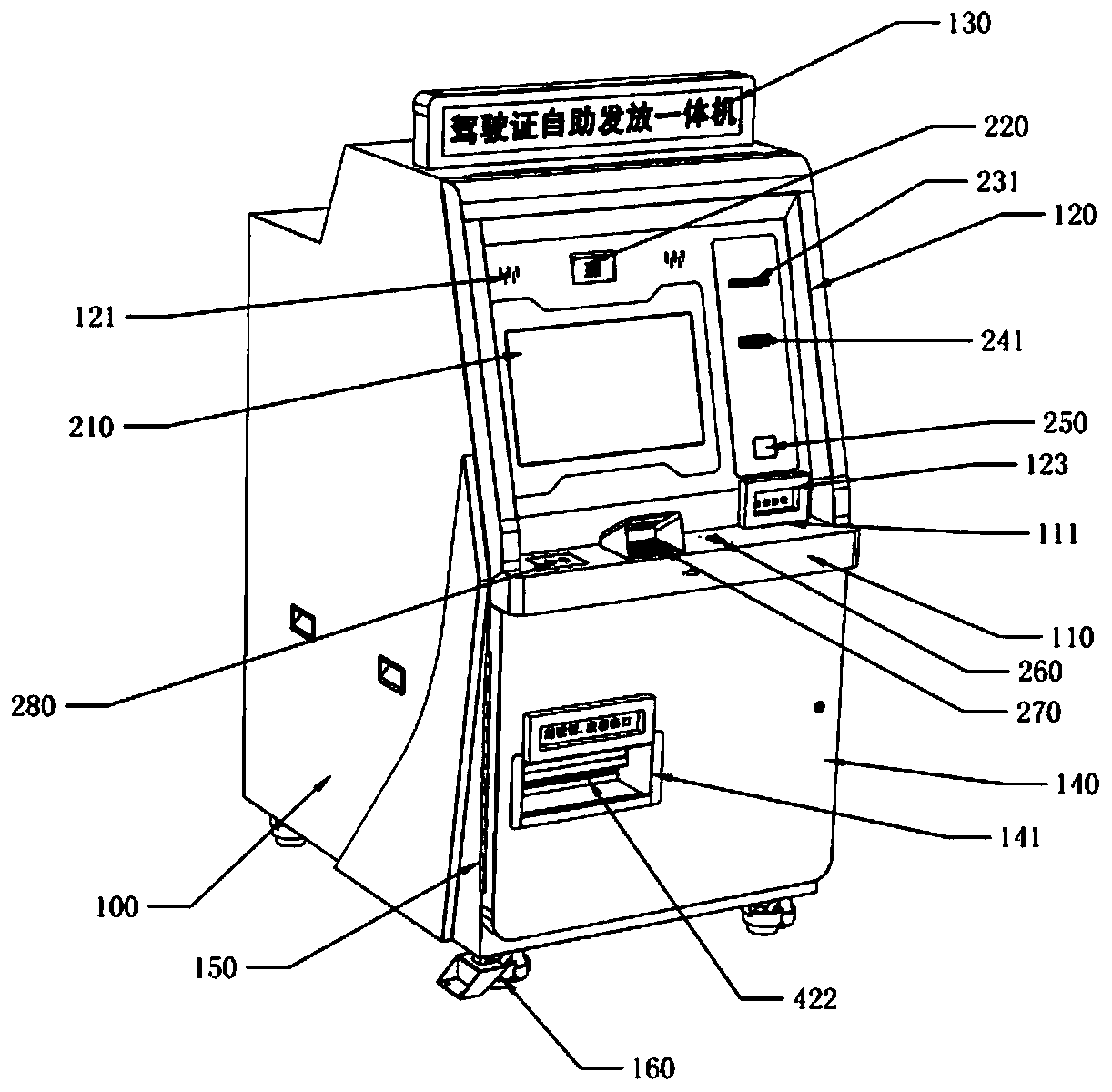 Dispensing module and driving license self-service dispenser thereof