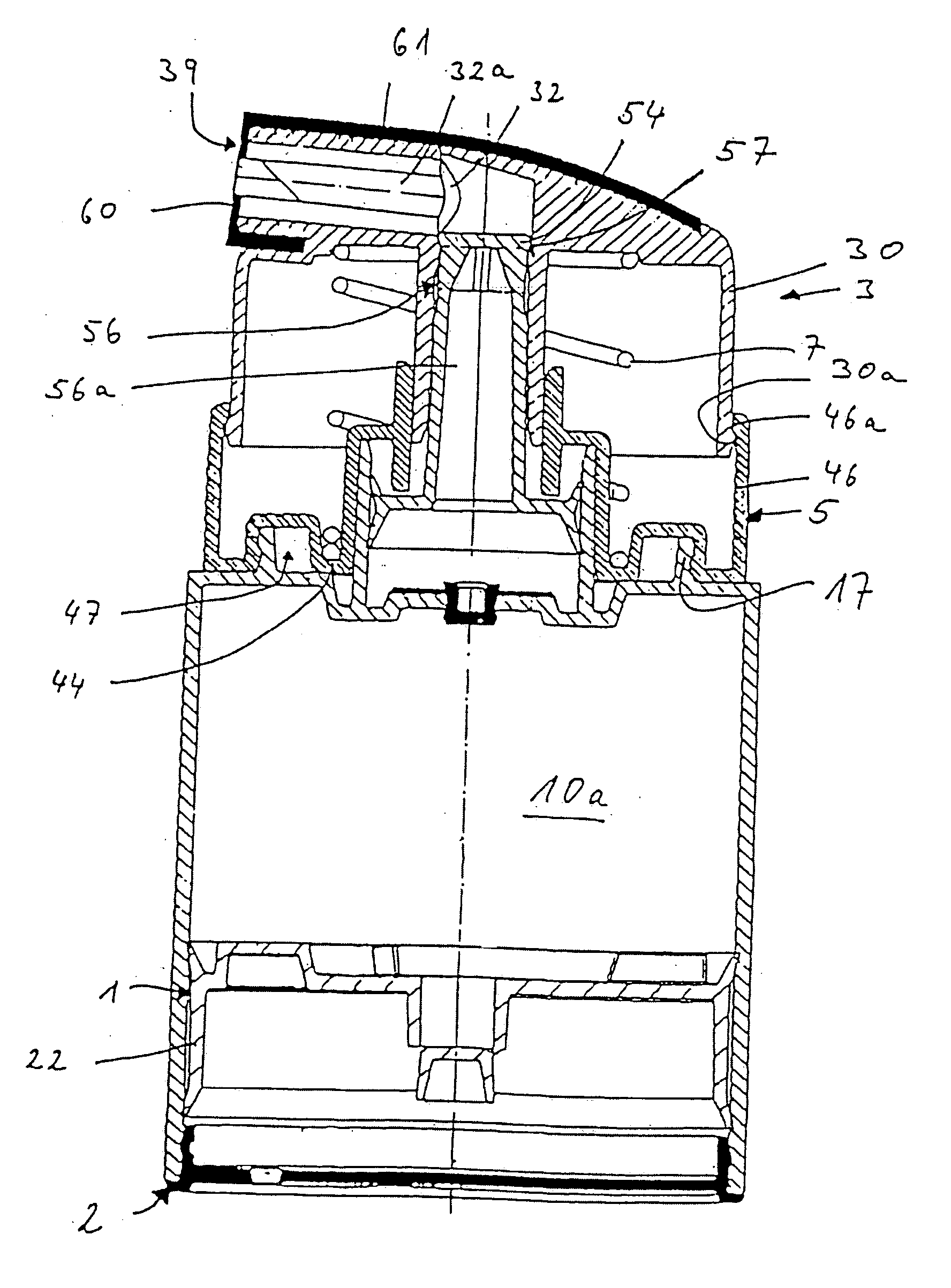 Dispenser and cosmetic or dermatological preparation comprising an auxiliary for use with dispenser