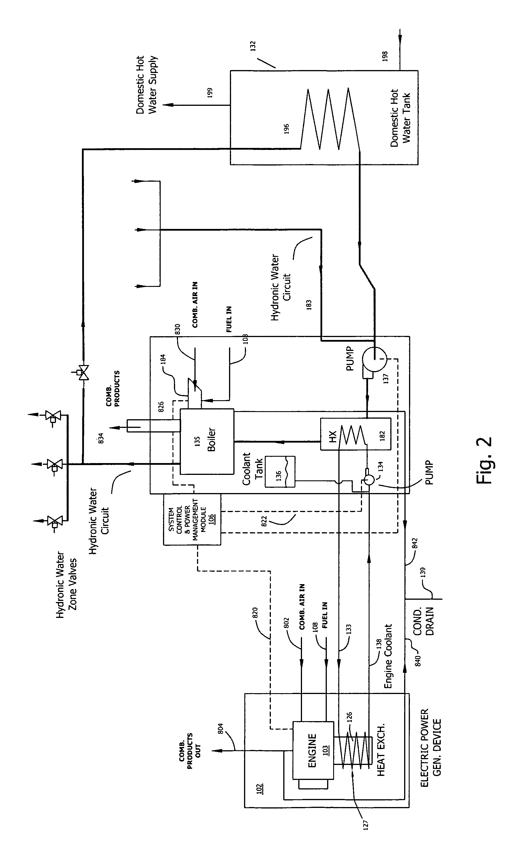 System and method for hydronic space heating with electrical power generation