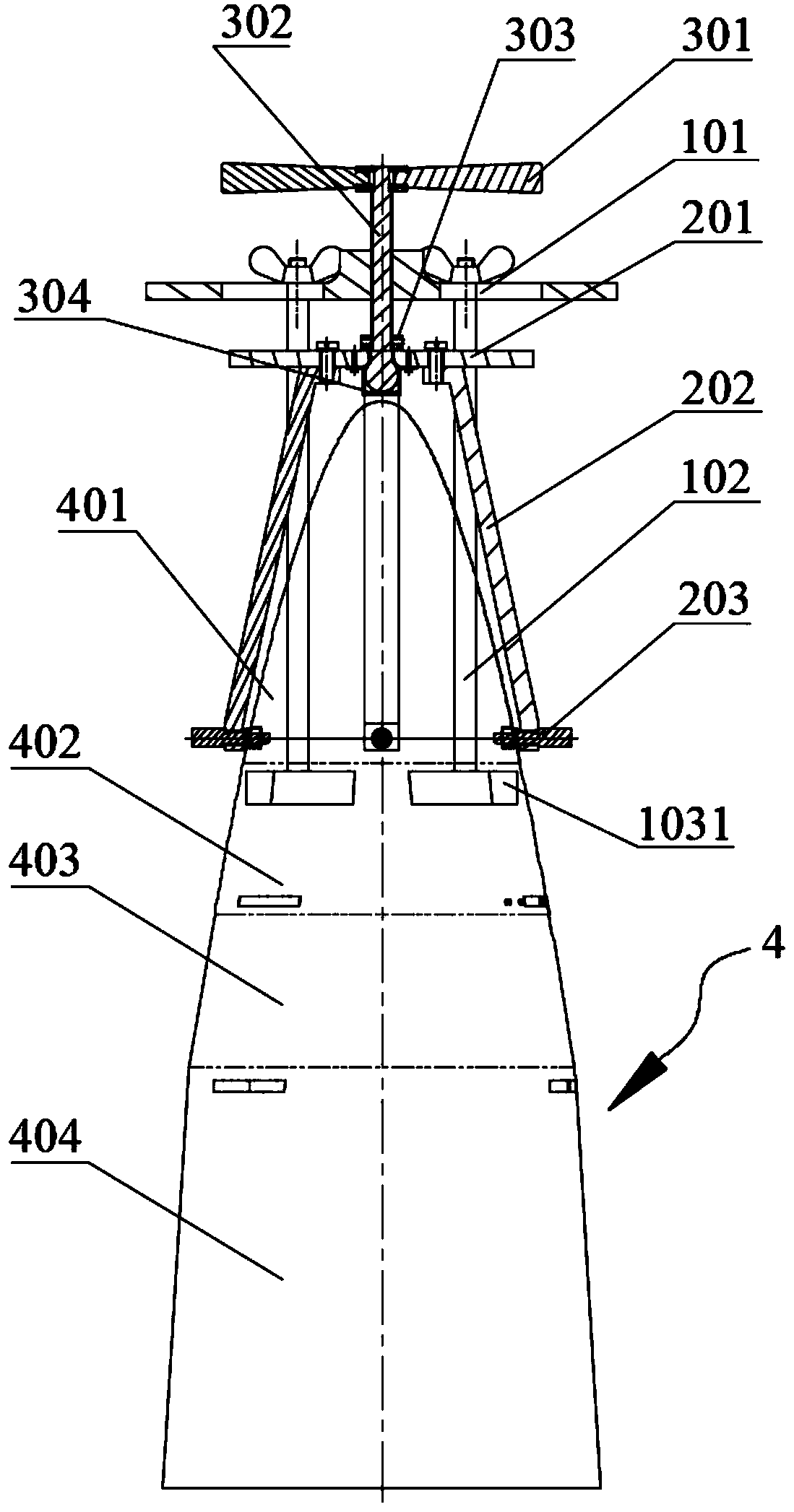 A dismantling device suitable for conical shell assemblies