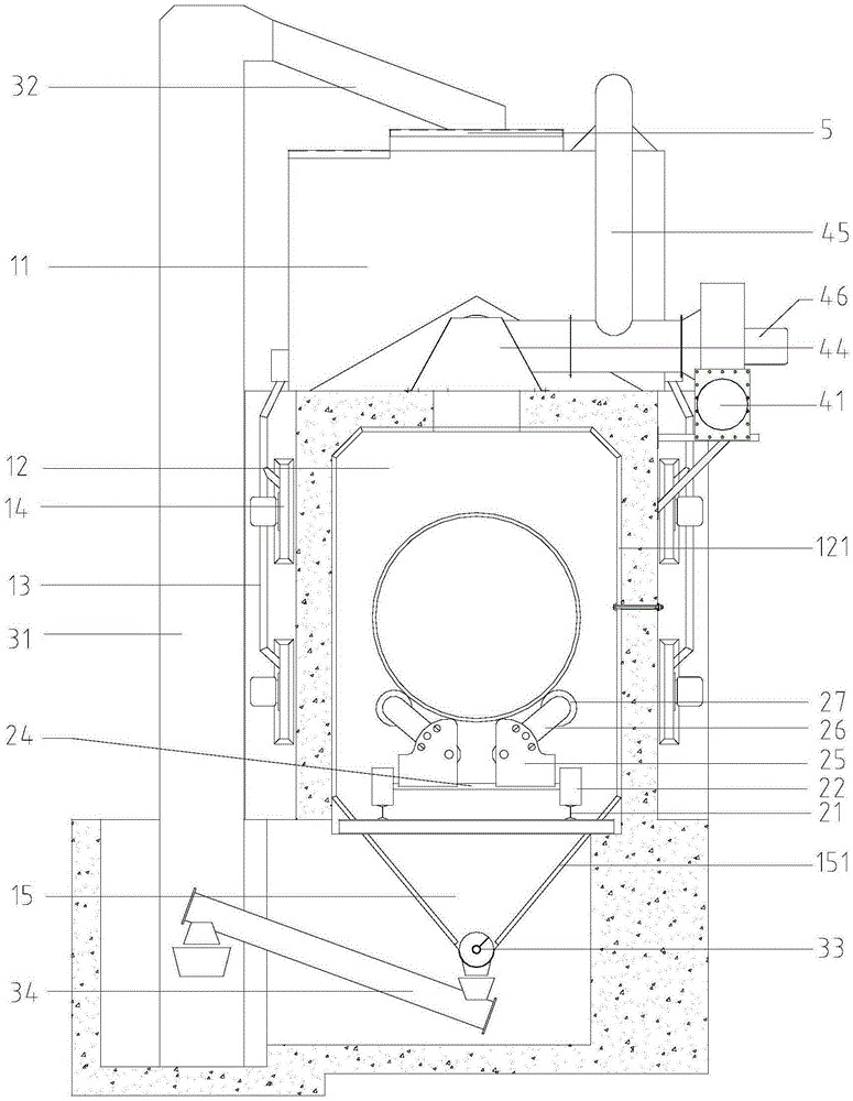 Automatic shot blasting device for large steel tube or steel beam