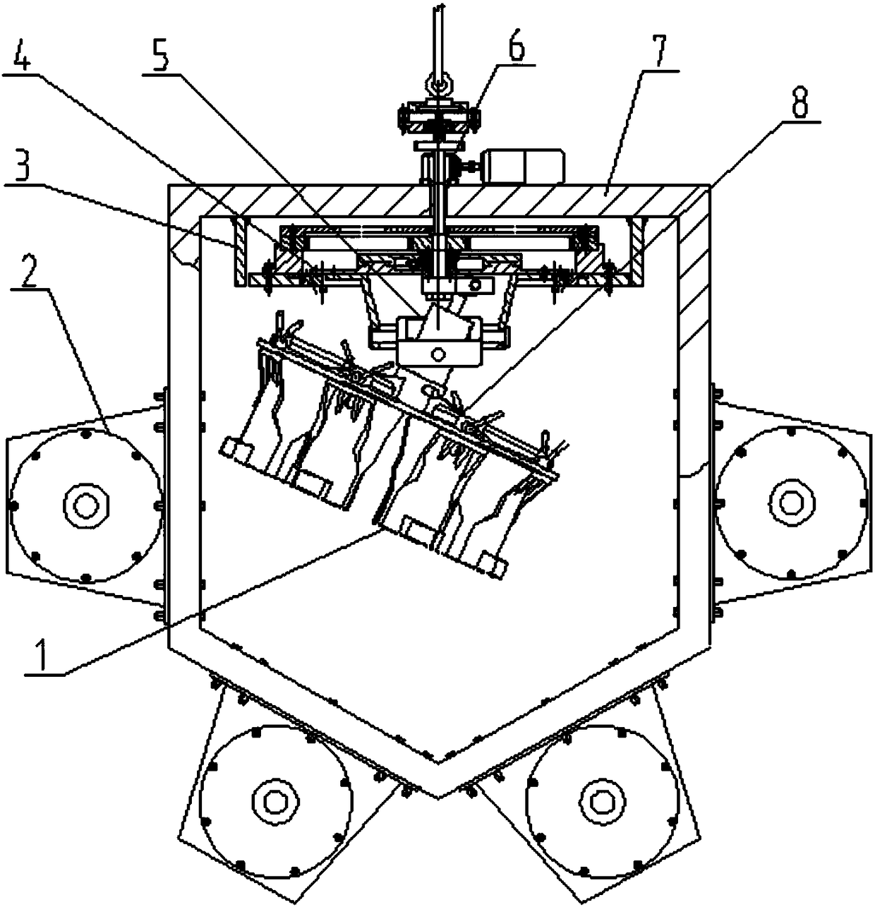 A suspension system for shot blasting and rotating shaking head on inner wall of train buffer box