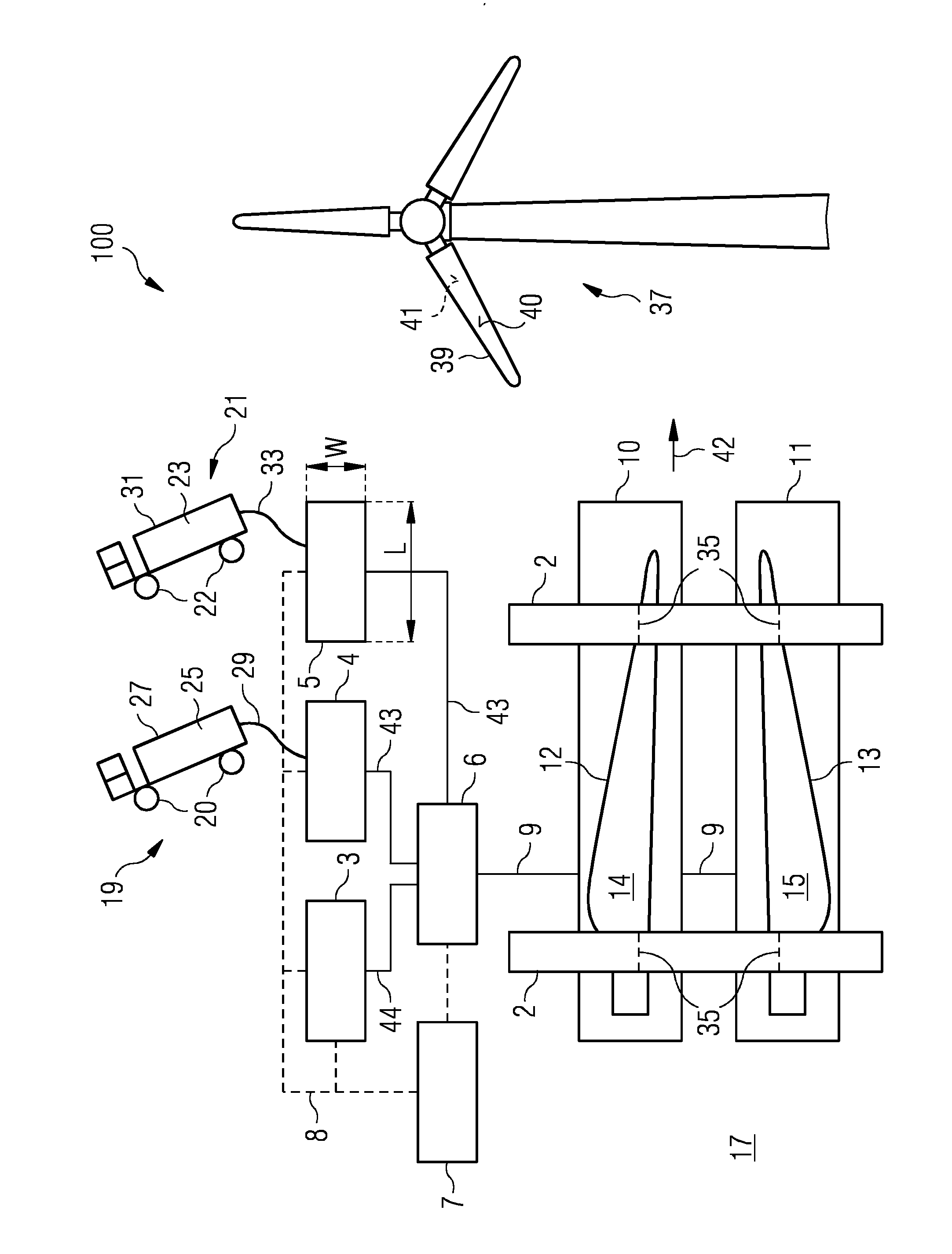 Facility and method for manufacturing a rotor blade of a wind turbine and method for setting up the facility