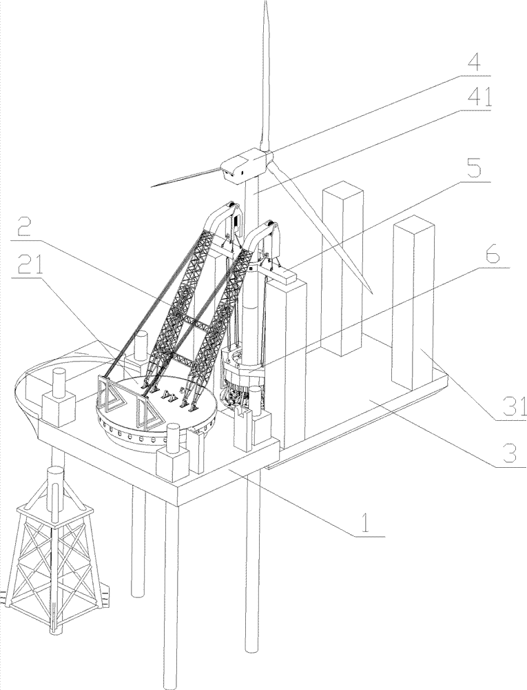 Integral hoisting equipment for offshore wind turbine