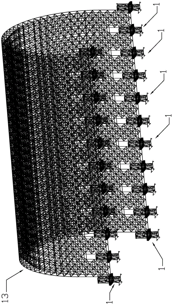 Upside-down construction method for large-span ultra-high signal-layer cylindrical architectural steel structure