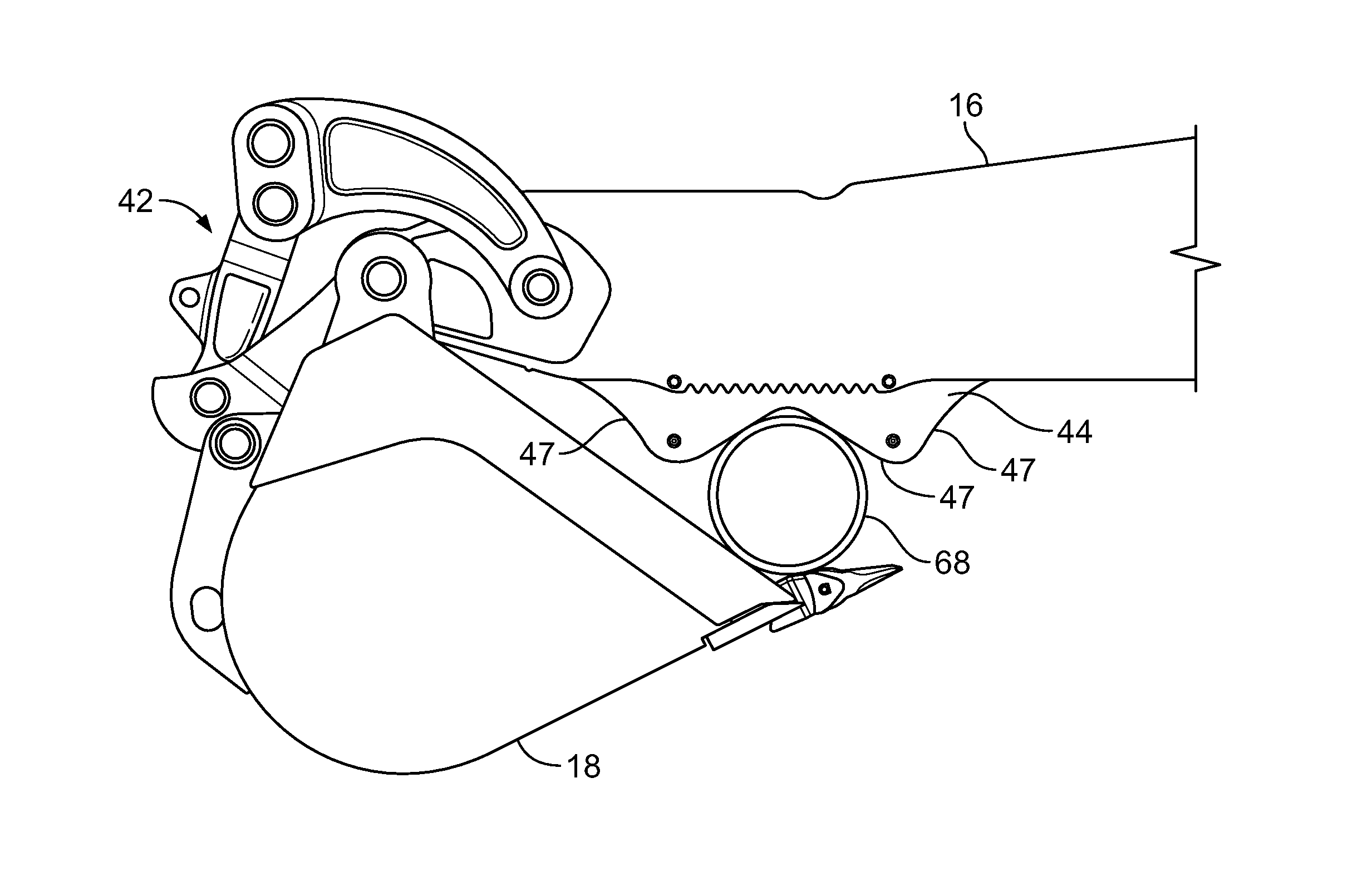 Gripping device for articulated work machine