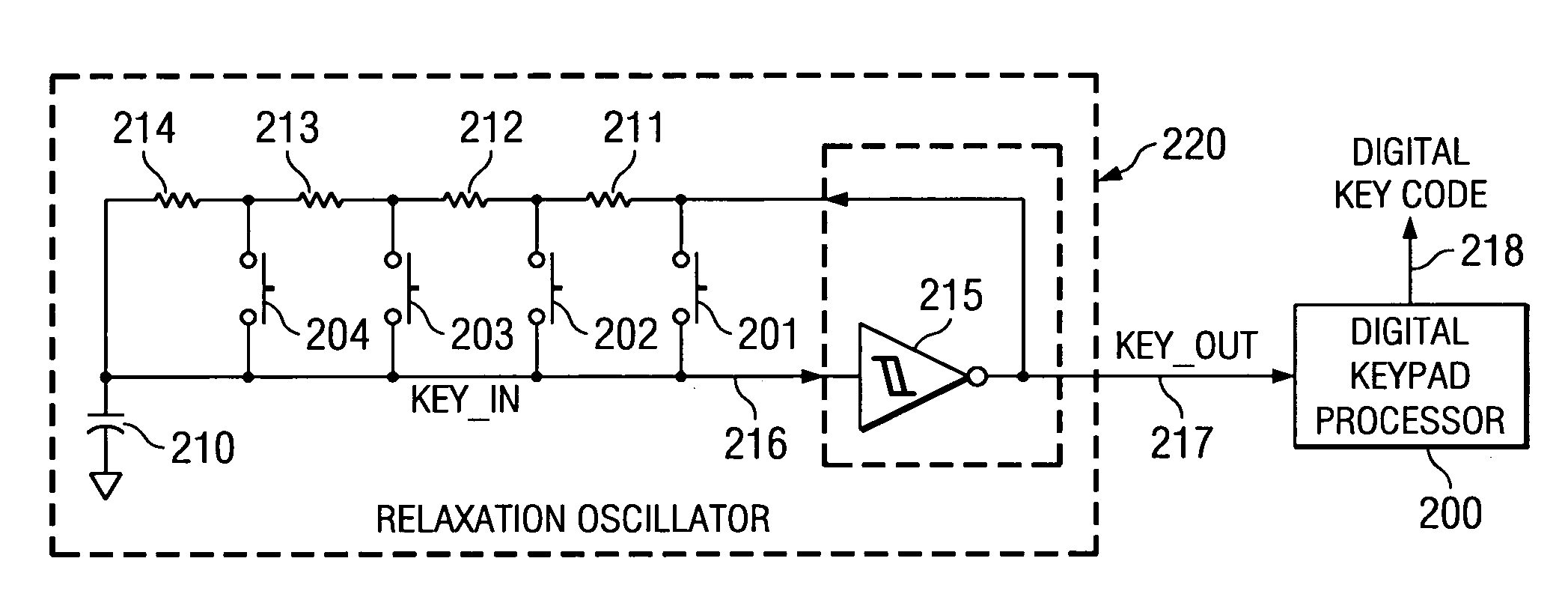 Relaxation oscillator based keypad decoder