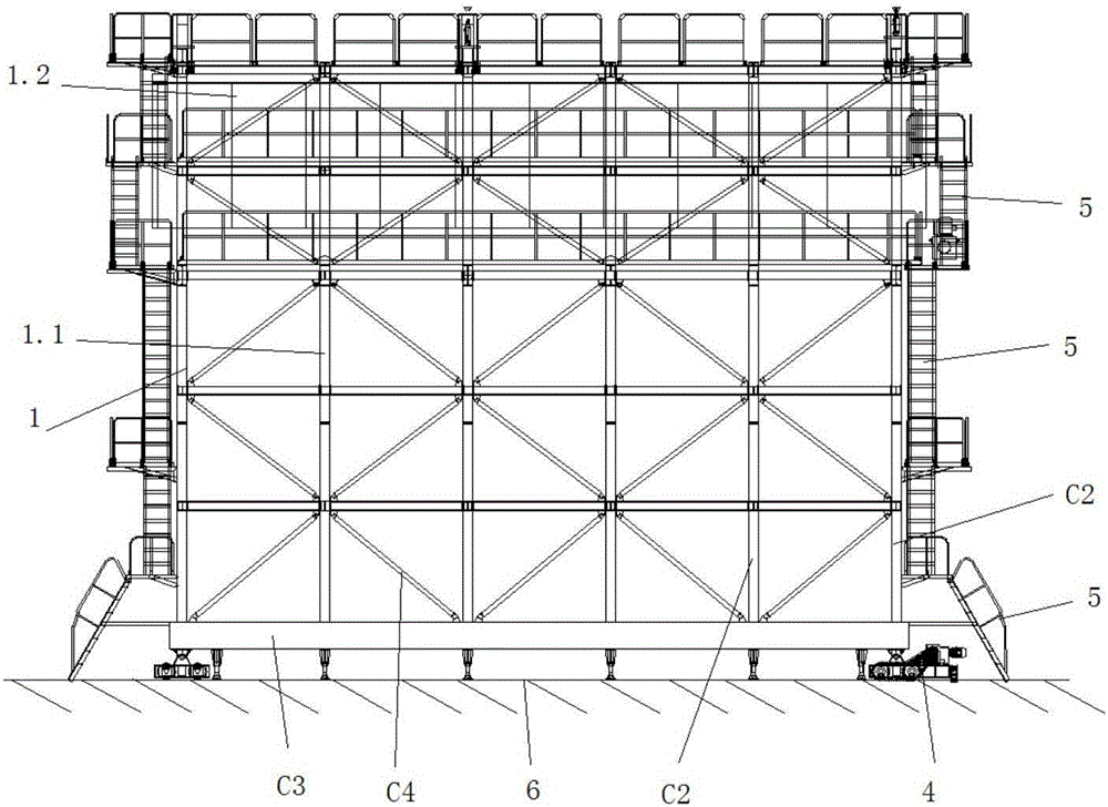 Rock-anchored beam construction trolley and construction method thereof