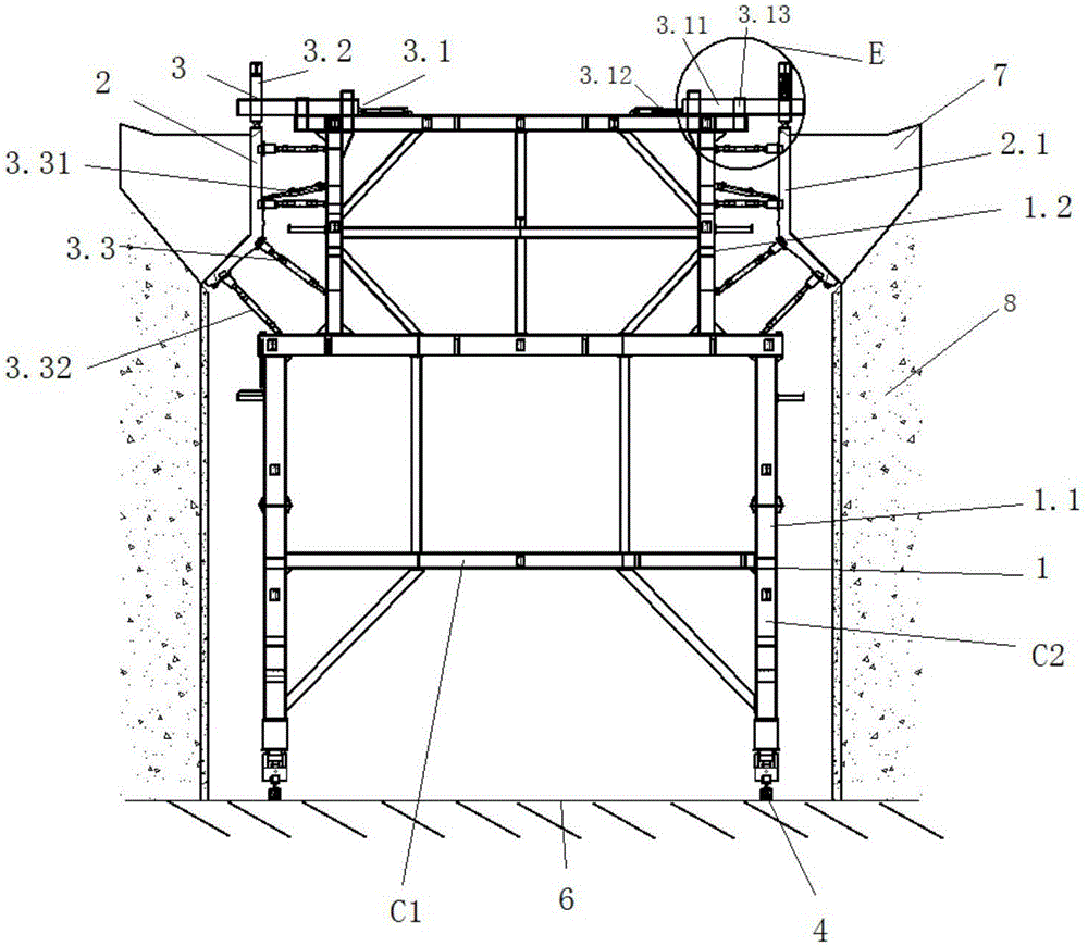 Rock-anchored beam construction trolley and construction method thereof