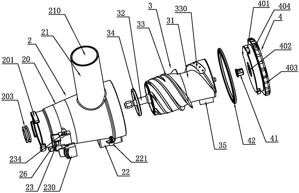 Squeezing juicer convenient to assemble and disassemble