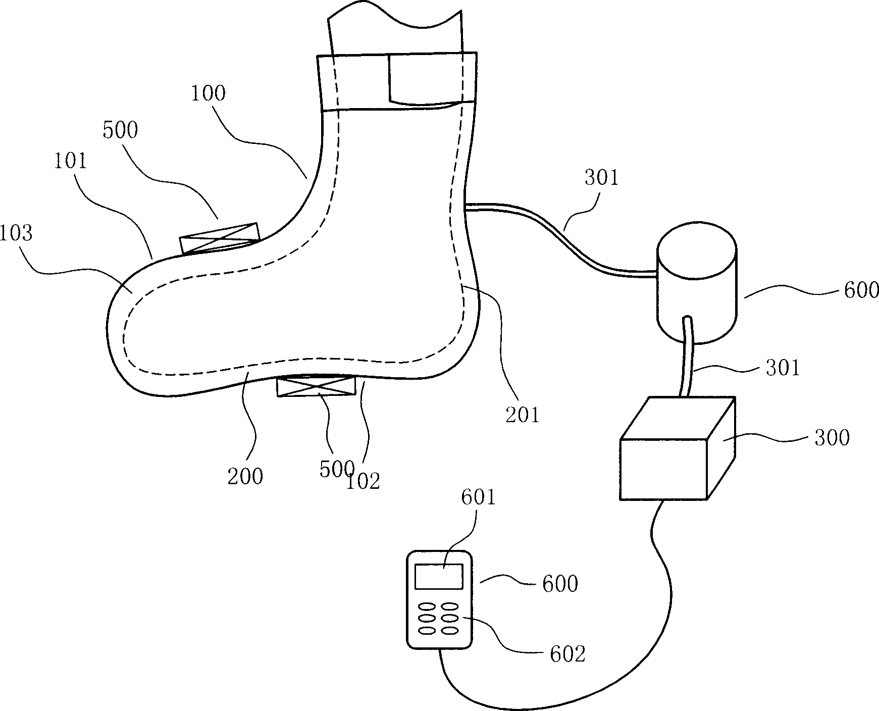 Inflating type foot circulation improving instrument