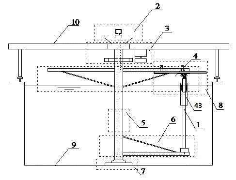 Top-movable vortex-induced vibration rotating device for vertically-arranged vertical pipe under uniform flow and step flow