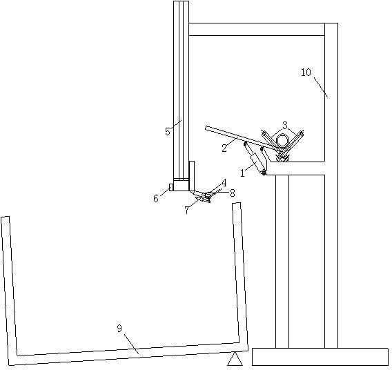 An automatic discharging and receiving device for a skewed roller straightening machine