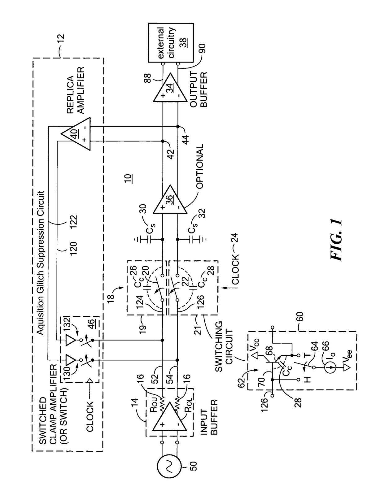 Track-and-hold circuit with acquisition glitch suppression