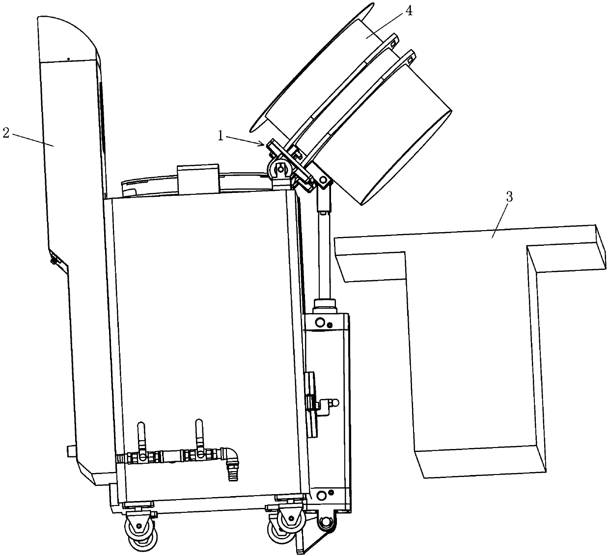 Medicament barrel pouring device for medicament decoction production line and medicament decoction machine