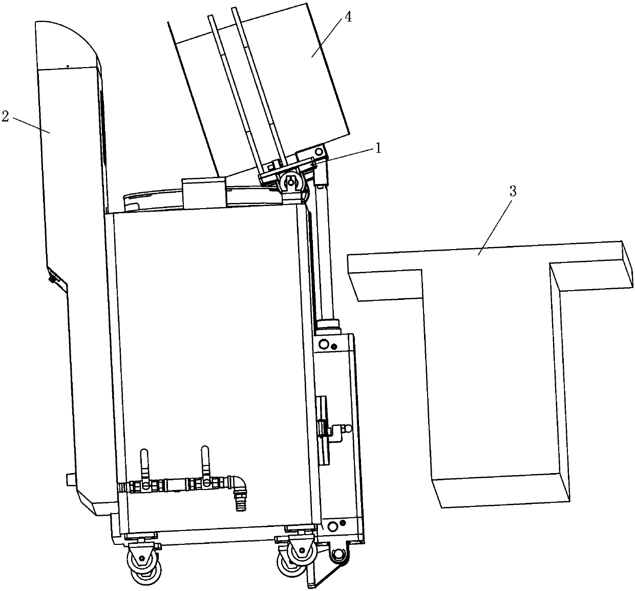 Medicament barrel pouring device for medicament decoction production line and medicament decoction machine