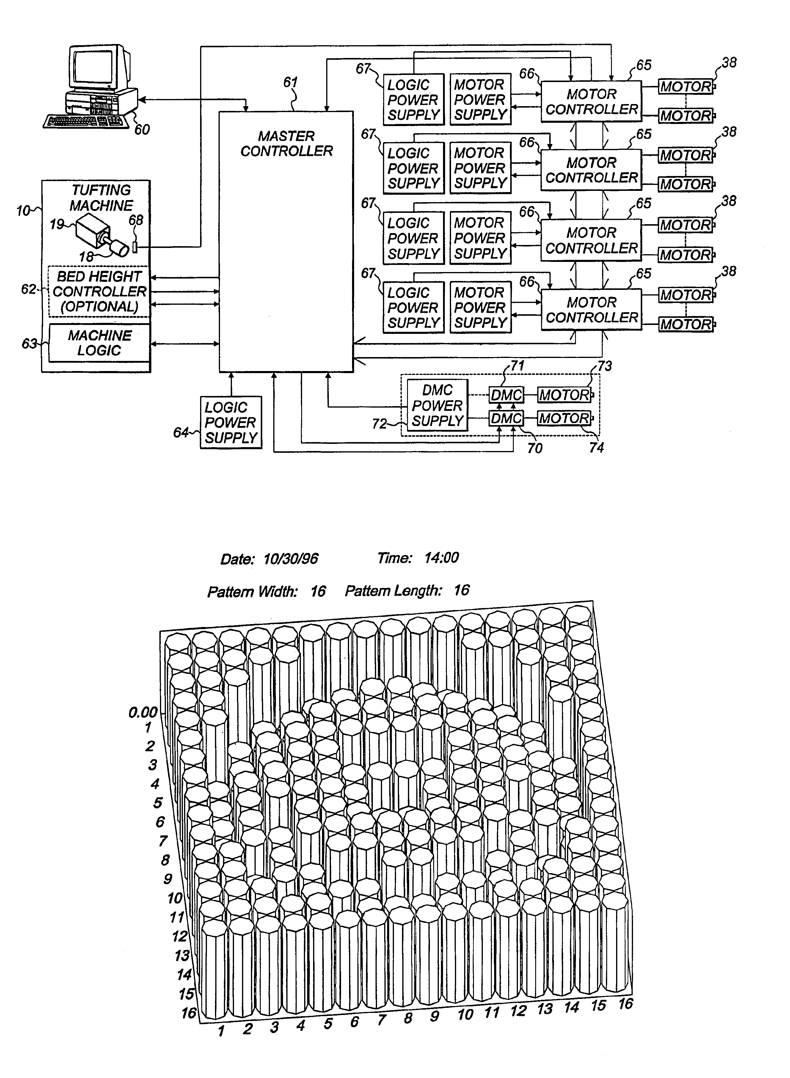 Servo motor driven scroll pattern attachments for tufting machine with computerized design system and methods of tufting