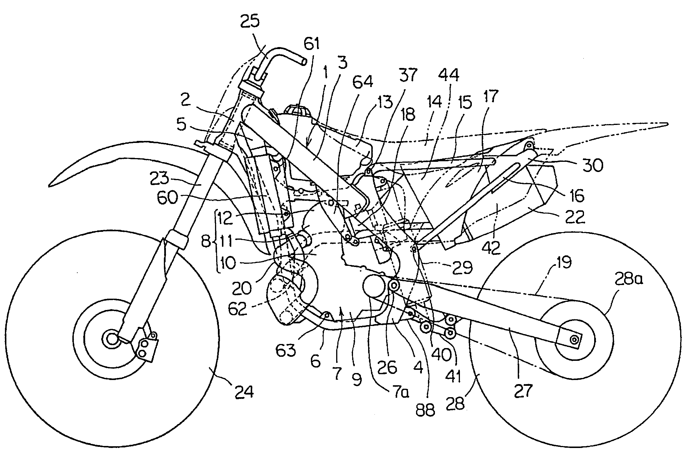 Rear frame attachment structure for two-wheeled motor vehicle