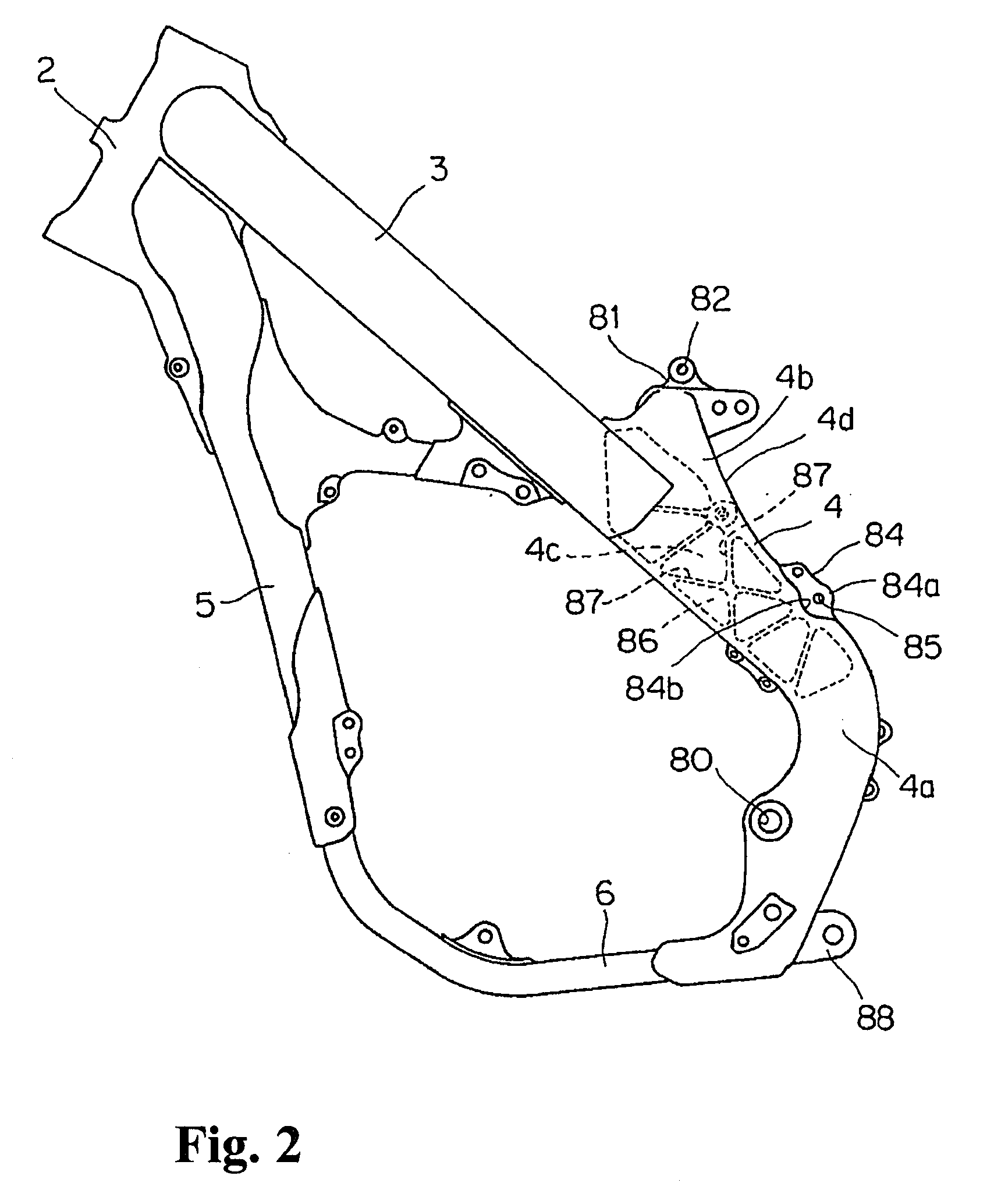 Rear frame attachment structure for two-wheeled motor vehicle
