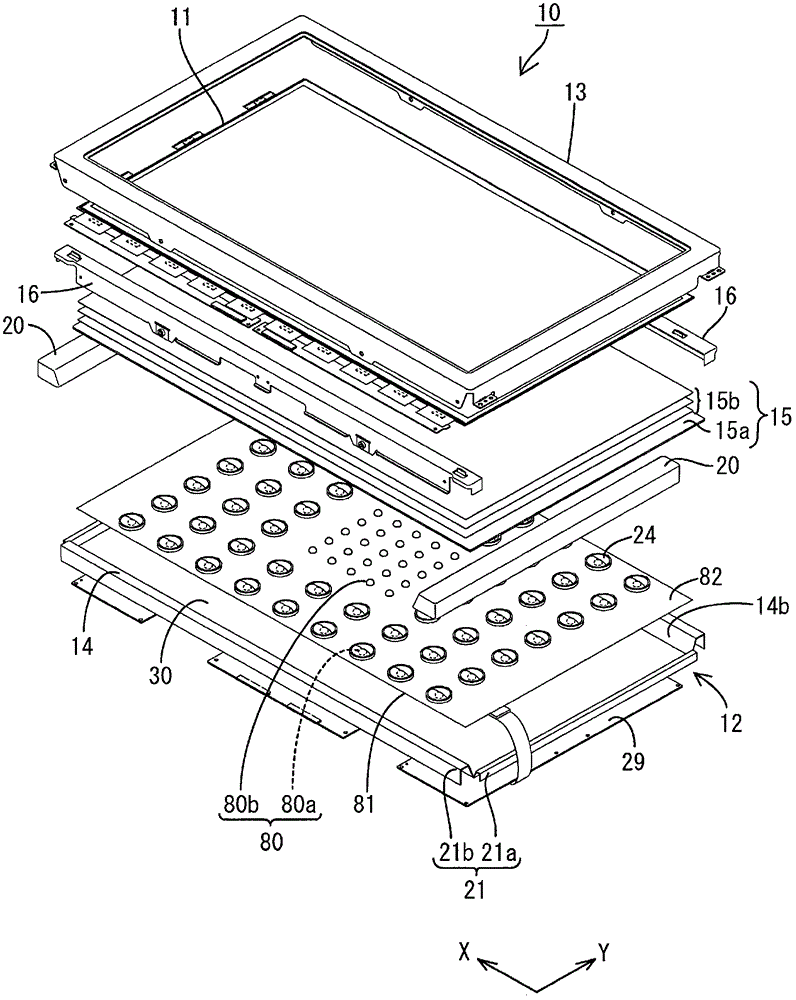 Lighting device, display apparatus, and television receiving equipment