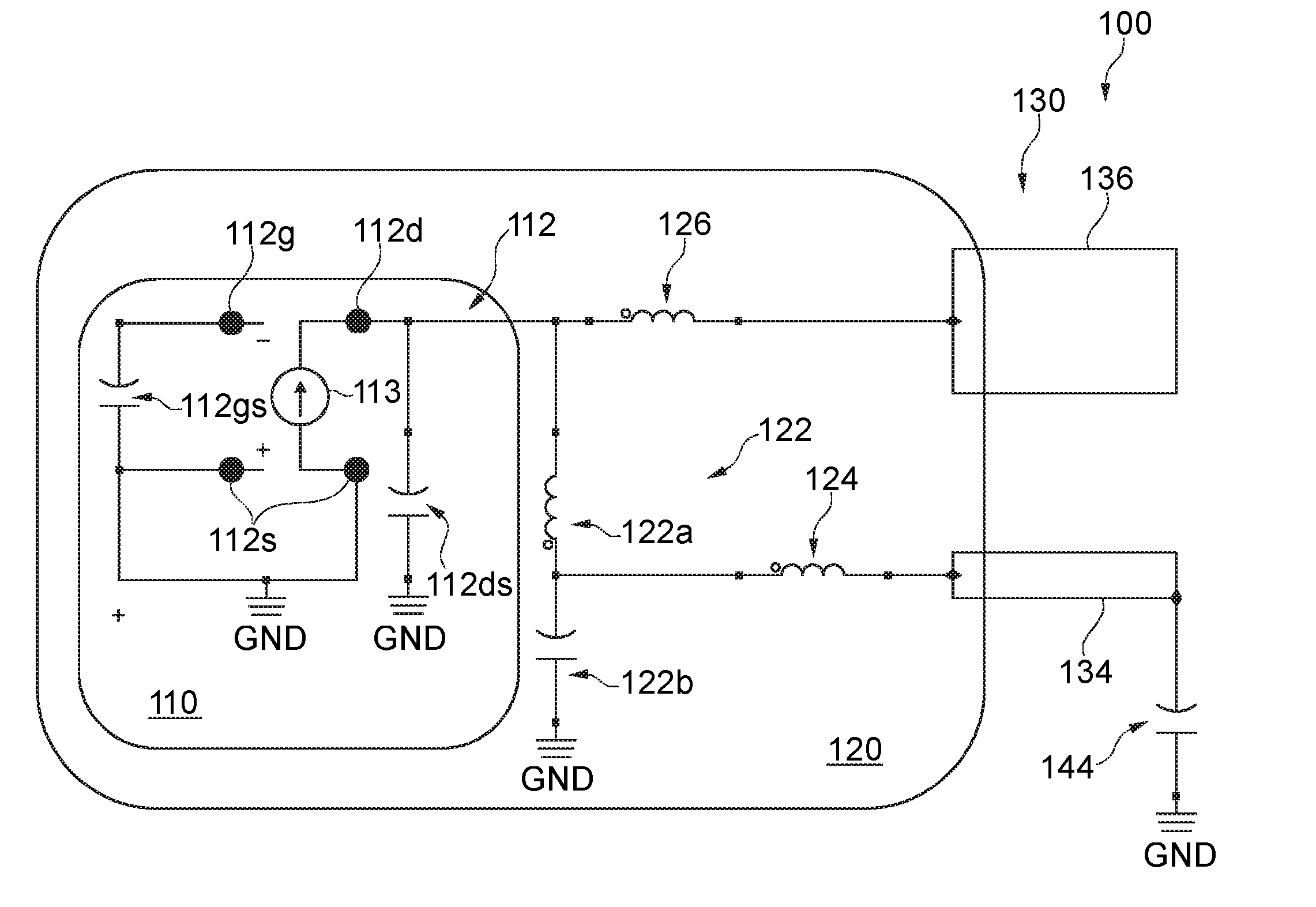 Packaged RF power transistor device having next to each other a ground and a video lead for connecting a decoupling capacitor, RF power amplifier