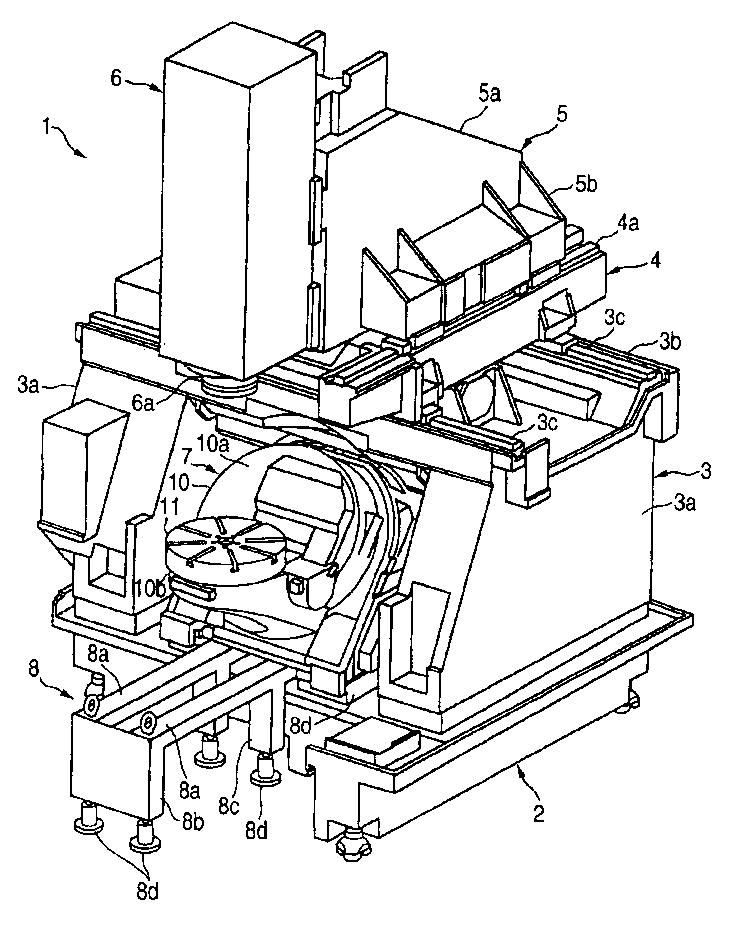 Multi-axial machine tool and table unit mounting jig