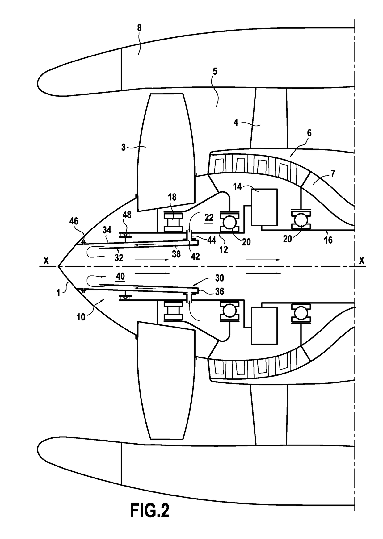 Turbine engine fan module including a turbine engine inlet cone de-icing system, and a de-icing method