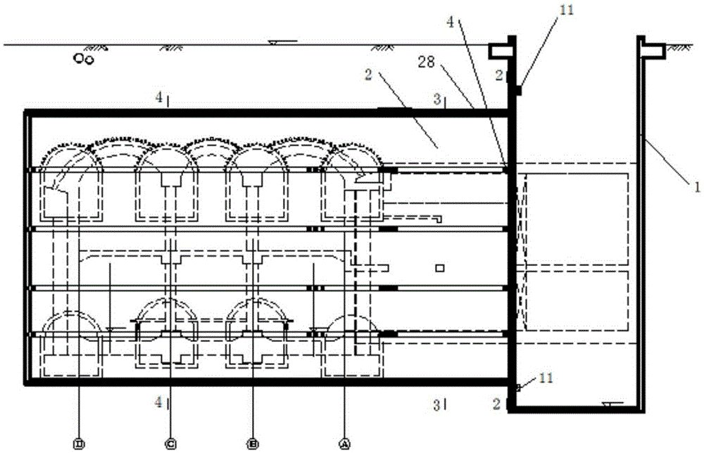 Construction method for auxiliary air duct structure of underground excavation station