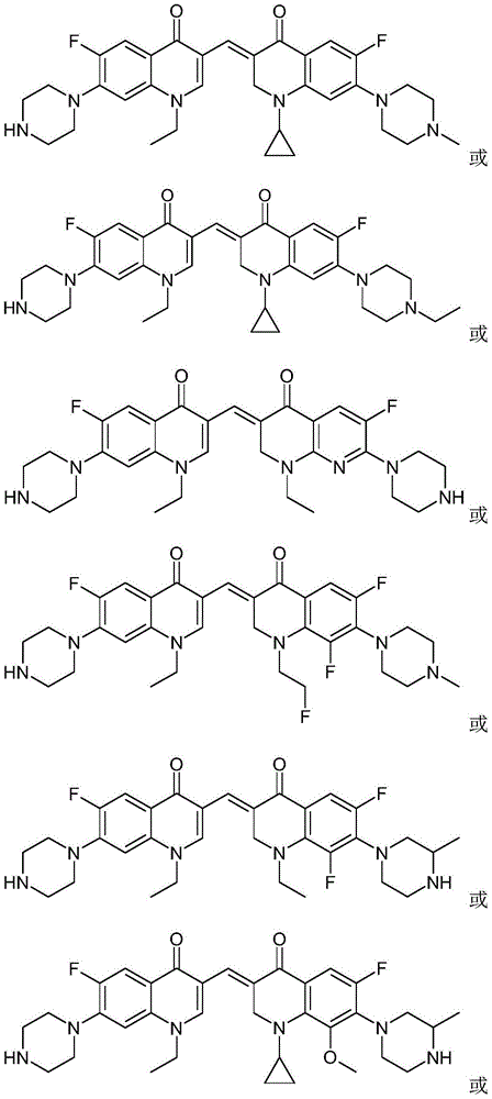 3,3'-methylene-bisfluoroquinolone derivative containing ethylquinoline rings as well as preparation method and application thereof