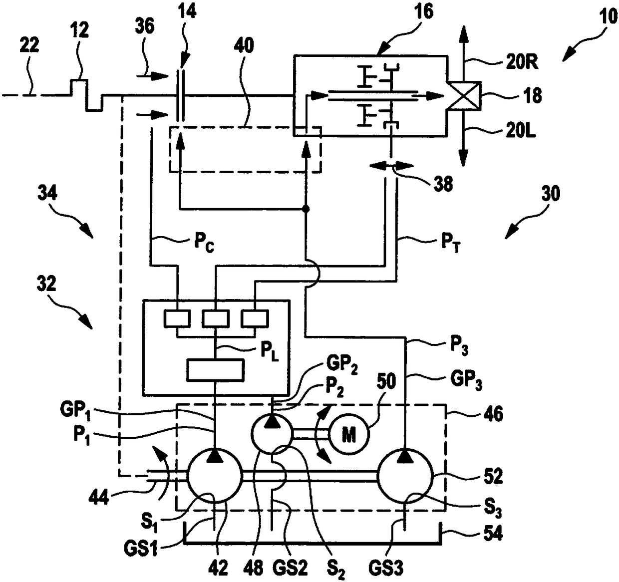 Pump arrangement and hydraulic arrangement for motor vehicle drive train