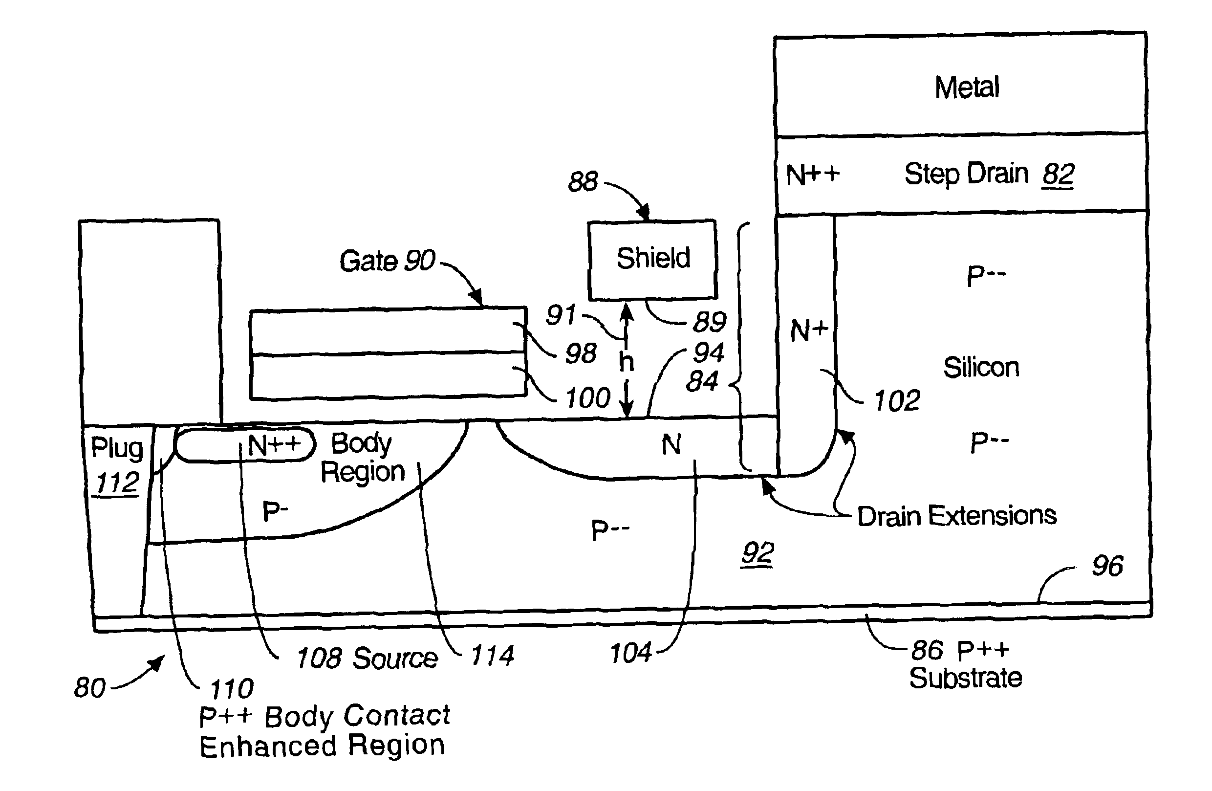Microwave transistor structure having step drain region