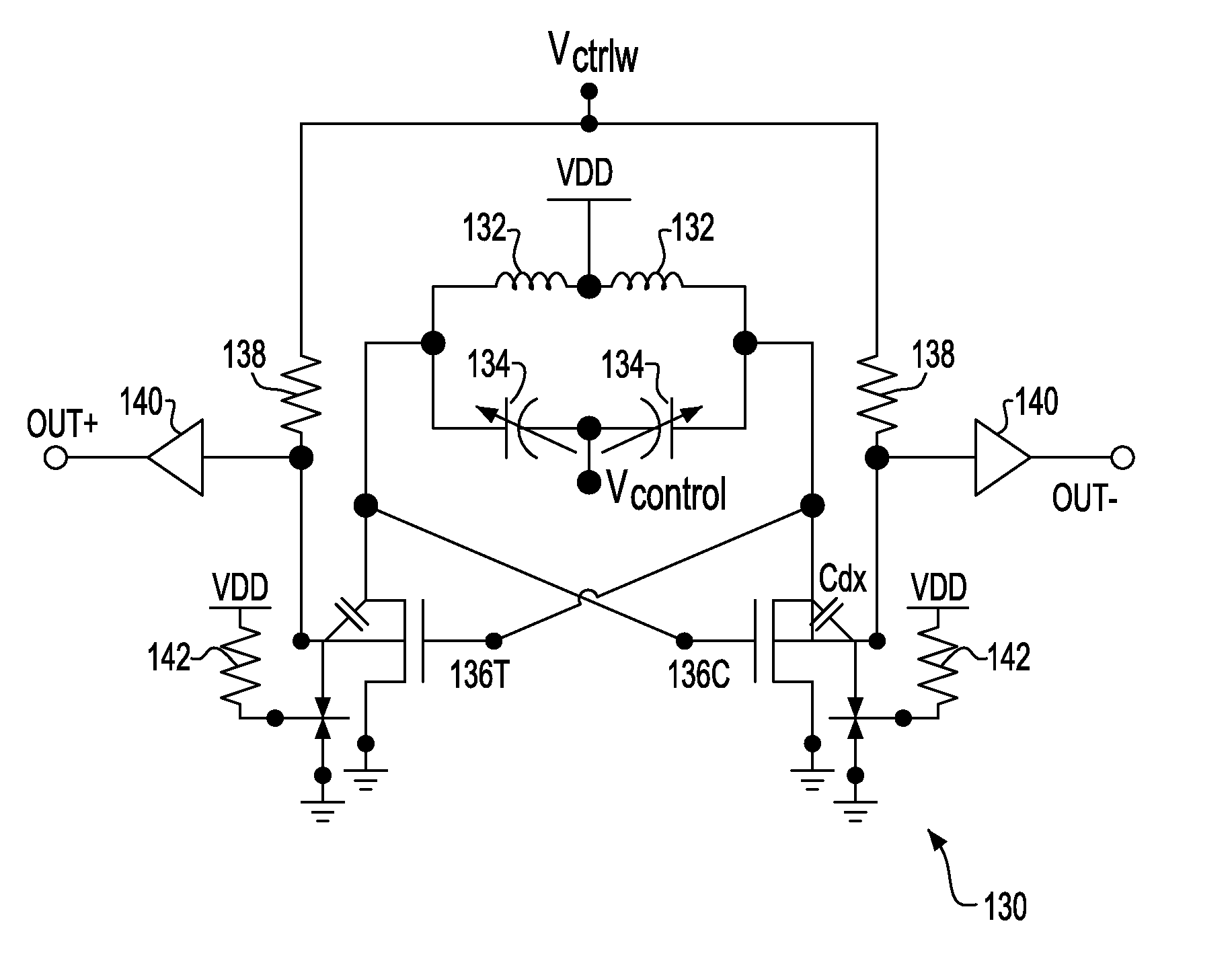 Load tolerant voltage controlled oscillator (VCO), IC and CMOS IC including the VCO