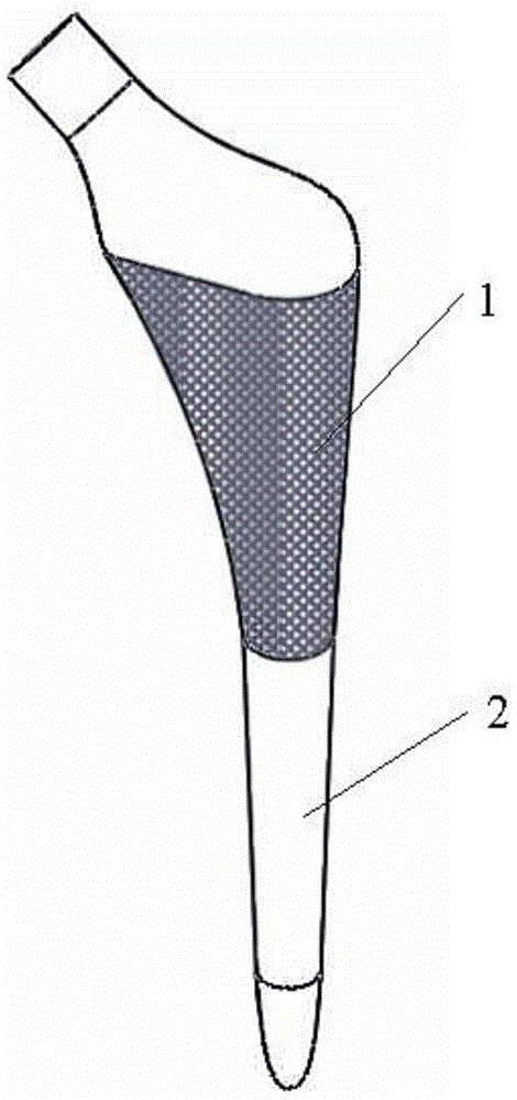 Low-elastic-modulus integrated titanium-based femoral handle and preparation method thereof