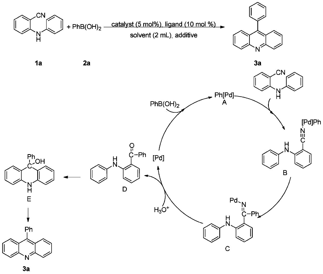 Arylacridine derivatives synthesized under palladium catalysis and preparation method thereof