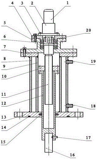 Water-cooling mechanical moving device for test piece in high-vacuum single-crystal growth furnace