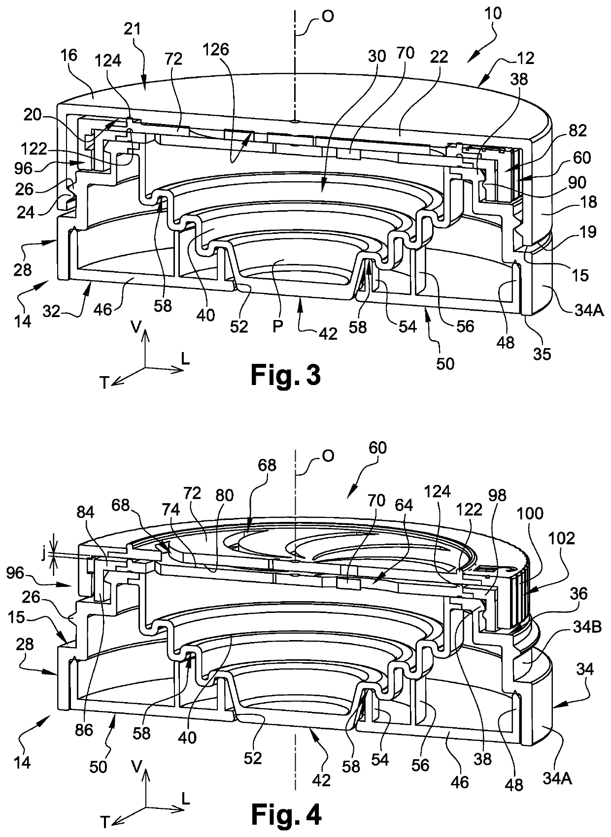 Case for powdered cosmetic product including an improved opening/closing device