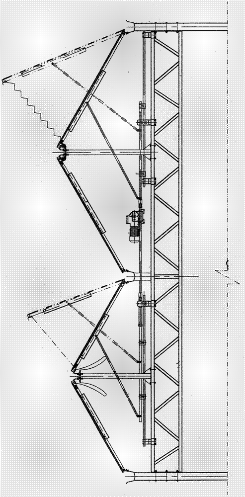 Device for expanding left and right roof windows of wide and narrow multi-span greenhouses with same angle
