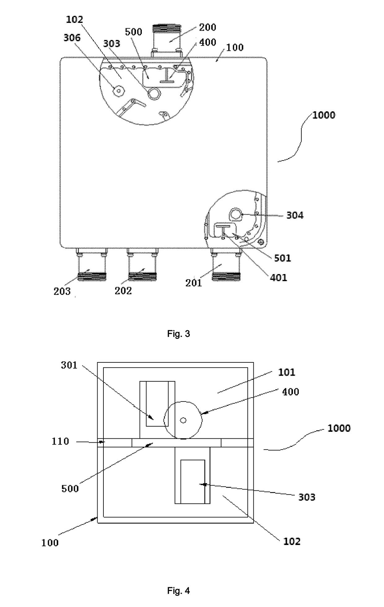 Combiner with a common port and a dually layered cavity