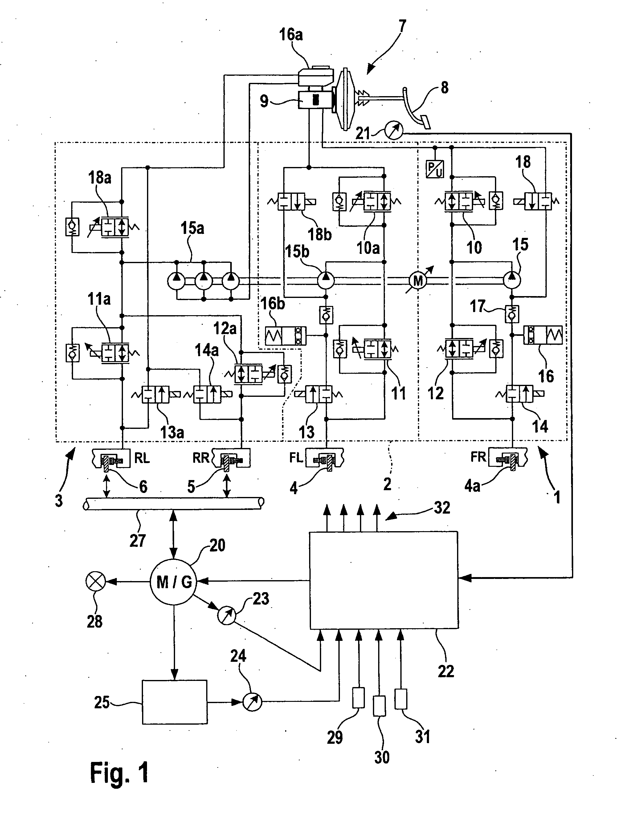 Brake device for a motor vehicle having at least three brake circuits